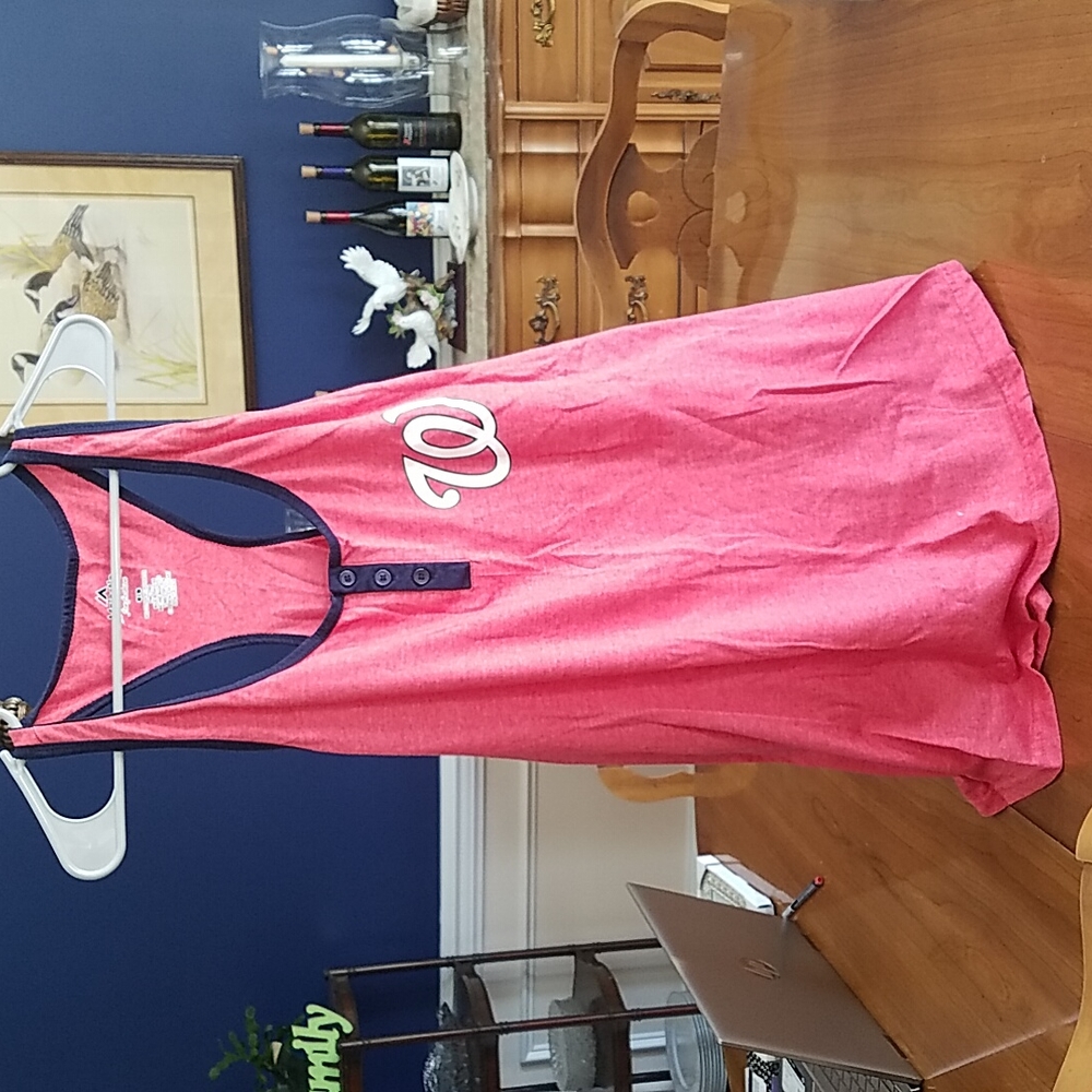 Washington Nationals Pink Racerback Tank with Navy Trim and Button Placket
